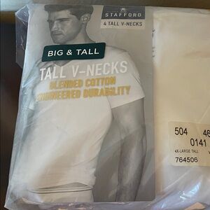 Stafford Big & Tall White V-Necks 4 pack